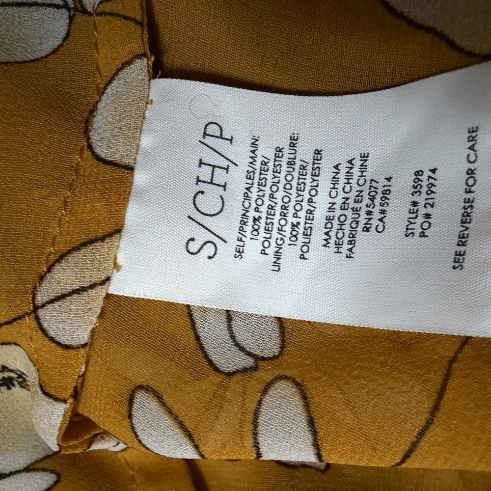 CAbi Mustard and Cream Floral Blouse small sheer - Picture 6 of 6